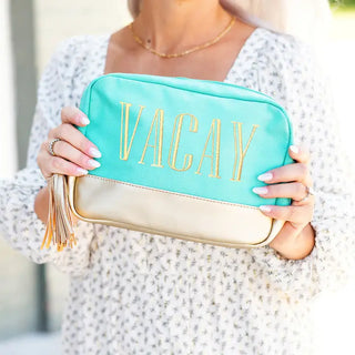 Viv&Lou® Gold Vacay Cabana Cosmetic Bag Travel Makeup Organizer #M235VL-MINT-VACAY - Mint - Makeup/Cosmetic Bag