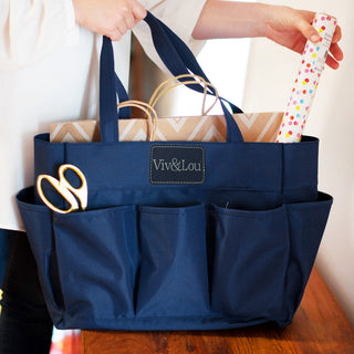 Viv&Lou® Large Navy Carry All Bag Oversized Travel Beach Everyday Tote #M635-NAVY-VL109