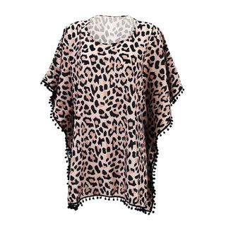 Viv&Lou® Leopard Pom Pom Beach Cover Up Tropical Swim Wrap #MA2020VL-LPRD - Swim Cover Up - Women’s