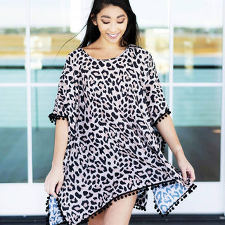 Viv&Lou® Leopard Pom Pom Beach Cover Up Tropical Swim Wrap #MA2020VL-LPRD - Swim Cover Up - Women’s