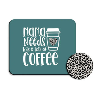 Viv&Lou® Mama Needs Her Coffee Mouse Pad Desk Coaster Leopard Set Mom Gift #SDESK-NMACOF-BLKLPRD - Mousepad/Trackpad