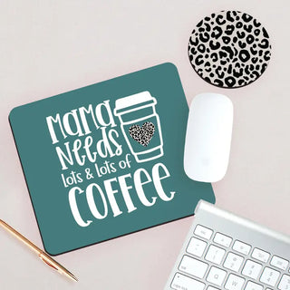Viv&Lou® Mama Needs Her Coffee Mouse Pad Desk Coaster Leopard Set Mom Gift #SDESK-NMACOF-BLKLPRD - Mousepad/Trackpad