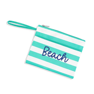 Viv&Lou® Mint Stripe Beach Wet Bag Beach Pouch Travel Cosmetic Wristlet #M726VL-STMINT-BEACH - Pouch - Women’s