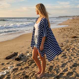 Viv&Lou® Navy Stripe Emma Top Lightweight Coastal Beach Cover Up #MA292VL-STNAVY