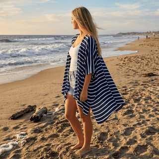 Viv&Lou®  Navy Stripe Emma Top Lightweight Coastal Beach Cover Up #MA292VL-STNAVY
