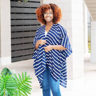Viv&Lou® Navy Stripe Emma Top Lightweight Coastal Beach Cover Up #MA292VL-STNAVY