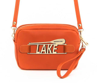 Viv&Lou® Orange Crossbody Vegan Leather Purse with Snap off Acrylic Panel #MG525-ORG - LAKE (gold) - Crossbody Bag