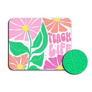 Viv&Lou® Teach Life Mouse Pad Desk Coaster Set Teacher Classroom Office Gift #SDESK-NTLIFE-GRNDOT - Mousepad/Trackpad