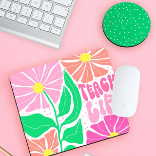 Viv&Lou® Teach Life Mouse Pad Desk Coaster Set Teacher Classroom Office Gift #SDESK-NTLIFE-GRNDOT - Mousepad/Trackpad