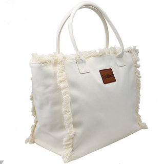 Viv&Lou® White Heavy Cotton Fringed Tote Boho Beach Shopping Shoulder Bag #M4258FW-VLN