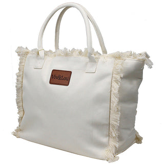 Viv&Lou® White Heavy Cotton Fringed Tote Boho Beach Shopping Shoulder Bag #M4258FW-VLN
