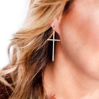 Walk by Faith Cross Earrings Rhinestone Christian Jewelry Gift #VLJE2018-CRY - Dangle Earrings