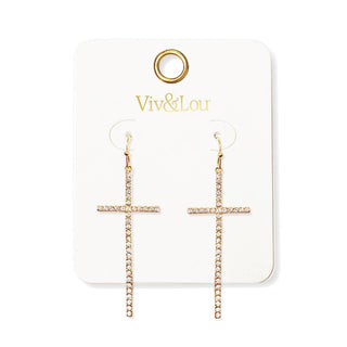 Walk by Faith Cross Earrings Rhinestone Christian Jewelry Gift #VLJE2018-CRY - Dangle Earrings