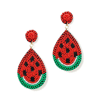 Watermelon Beaded Earrings Summer Fruit Beach Vacation Jewelry Gift #VLJ0478-MELON - Dangle Earrings