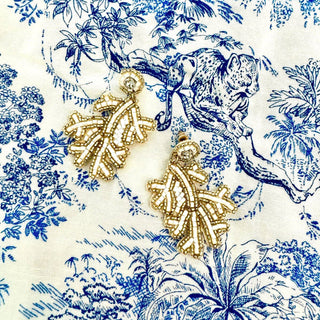 White Aloha Reef Coastal Beach Statement Earrings for Women #VLJE2884-WHT - Dangle Earrings