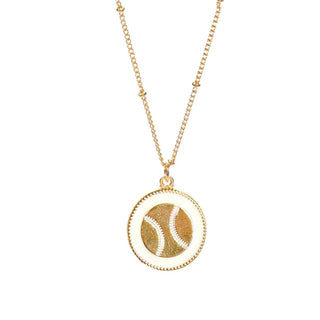 White Baseball Necklace Gold Enamel Baseball Mom Game Day Jewelry #VLJ2638-WHTBASE - Pendant/Charm Necklace
