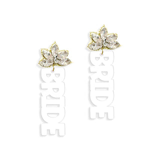 White Bride Earrings Crystal Statement Bridal Bachelorette Jewelry #ACE-489CRY-BRIDE25-WHT - Dangle Earrings
