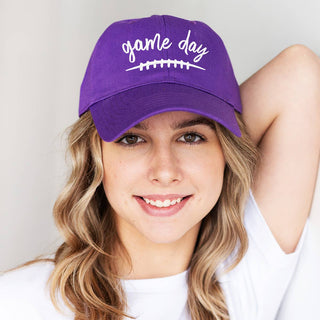 White Game Day Hat Purple Embroidered Baseball Cap Unisex #M190VL-PUR-GDWHT - Baseball Cap - Women’s