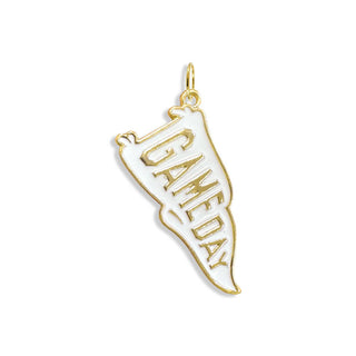 White Game Day Pennant Necklace #ACN-215GD-GAMED-W - Individual Charm/Pendant