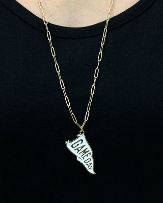 White Game Day Pennant Necklace #ACN-215GD-GAMED-W - Individual Charm/Pendant