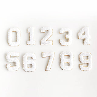 White & Gold Varsity Single Number Chenille Patch #123-WHT - Patch
