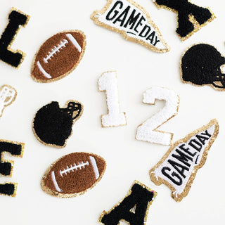 White & Gold Varsity Single Number Chenille Patch #123-WHT - Patch