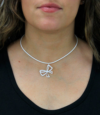 White Leatherette Choker Necklace with Open Bow Charm #ACN2671WHT-BOW - Pendant/Charm Necklace
