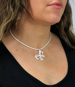White Leatherette Choker Necklace with Open Bow Charm #ACN2671WHT-BOW - Pendant/Charm Necklace