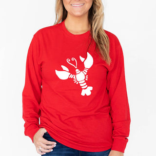 White Lobster Long Sleeve Shirt Coastal Beach Graphic Tee #HPLS-RED-WHTLOB - Screen Printed T-Shirt - Women’s