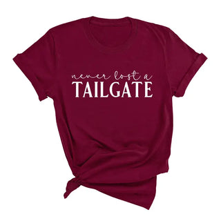 White Never Lost a Tailgate T Shirt Football Game Day Graphic Tee #HPTS-TAIL - Garnet / Small - Screen Printed T-Shirt
