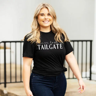 White Never Lost a Tailgate T Shirt Football Game Day Graphic Tee #HPTS-TAIL - Screen Printed T-Shirt - Women’s