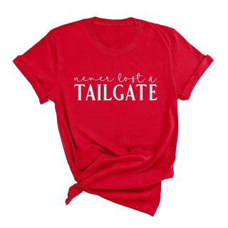 White Never Lost a Tailgate T Shirt Football Game Day Graphic Tee #HPTS-TAIL - Red / Small - Screen Printed T-Shirt
