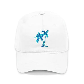 White Palm Tree Embroidered Beach Hat for Coastal Summer Adventures #M190VL-WHT-PALMS - Baseball Cap - Women’s