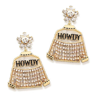 White Rhinestone Earrings Western Cowgirl Country Concert Jewelry #VLJE2639-WHT - Dangle Earrings