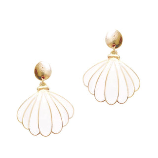 White Seashell Earrings Gold Coastal Beach Vacation Jewelry Gift #VLJE2007-SHELL - Dangle Earrings
