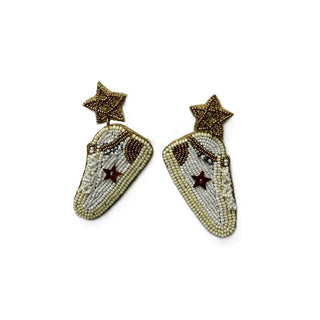 White Sneaker Earrings Gold Star Beaded Statement Sports Gift # VLJ4966-GD - Dangle Earrings