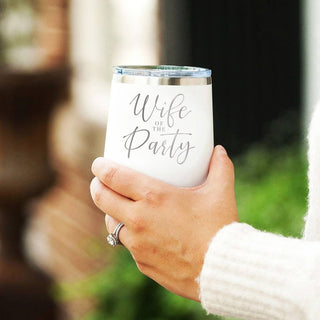 Wife of the Party Tumbler White 12oz Bridal Cup Bride Wedding Gift #TWB12-WIFEPART-WHT - Insulated Mug/Tumbler