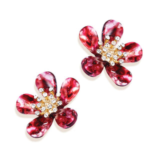 Wine Melrose Earrings Maroon Tortoise Floral Statement Jewelry #VLJE0083-WINE - Dangle Earrings