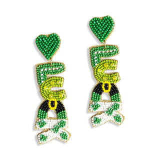 Wish Me Luck Earrings Beaded St Patricks Day Irish Statement Jewelry #VLJE5900-LUCK - Dangle Earrings
