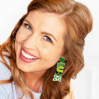 Wish Me Luck Earrings Beaded St Patricks Day Irish Statement Jewelry #VLJE5900-LUCK - Dangle Earrings