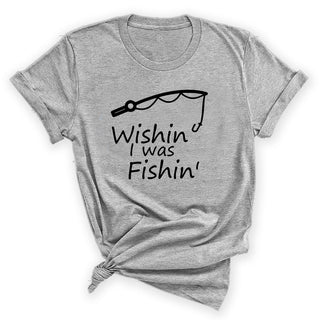 Wishin’ I Was Fishin’ Funny Fishing Shirt Lake Life Graphic Tee #HPTS43-WISHIN-B - Small / Heather Gray - Screen