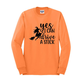 Witch Riding Broom Halloween Long Sleeve Shirt Spooky Fall Tee #HPLS-ORG-WITCH - Large - T-Shirt (Graphic) - Women’s