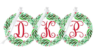 Wreath Round Ornament Single Initial Pre-Pack